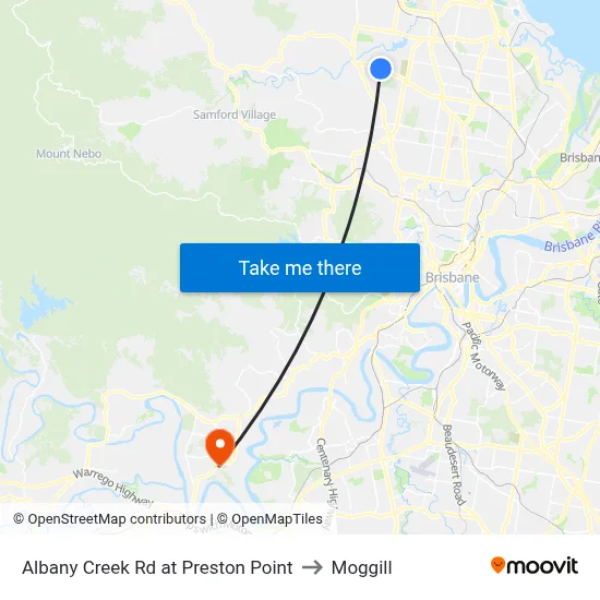 Albany Creek Rd at Preston Point to Moggill map