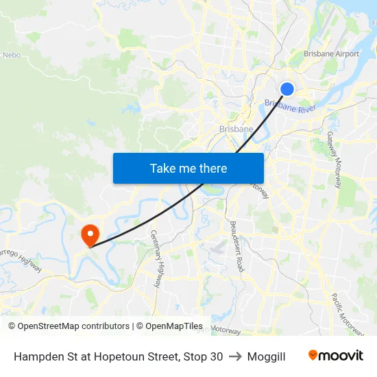 Hampden St at Hopetoun Street, Stop 30 to Moggill map