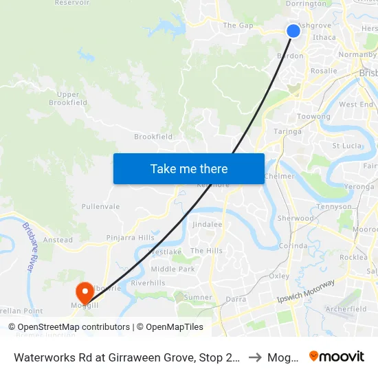 Waterworks Rd at Girraween Grove, Stop 21/22 to Moggill map