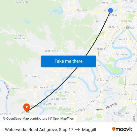 Waterworks Rd at Ashgrove, Stop 17 to Moggill map