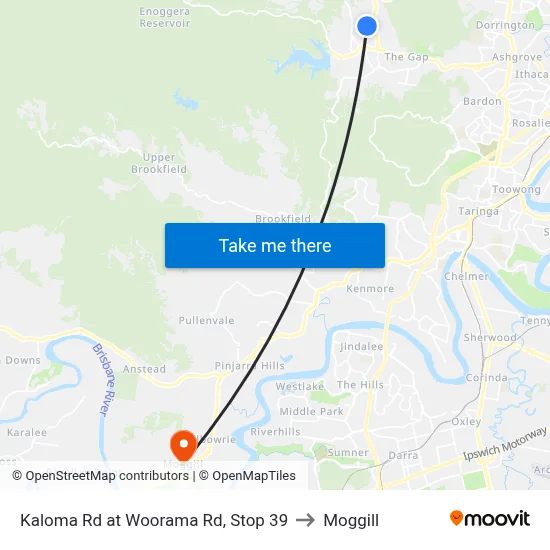 Kaloma Rd at Woorama Rd, Stop 39 to Moggill map