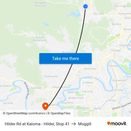 Hilder Rd at Kaloma - Hilder, Stop 41 to Moggill map