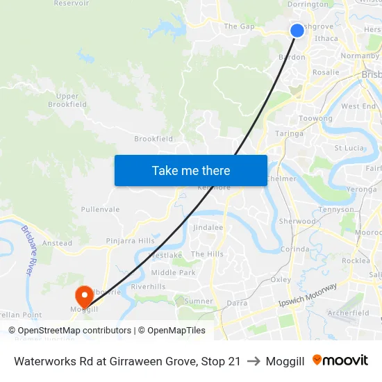 Waterworks Rd at Girraween Grove, Stop 21 to Moggill map