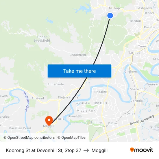 Koorong St at Devonhill St, Stop 37 to Moggill map