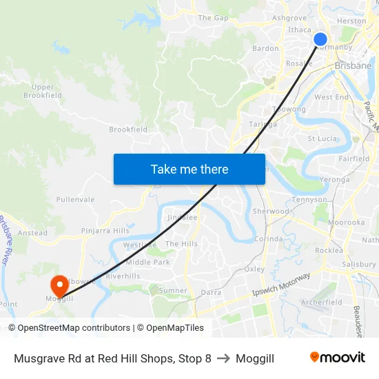 Musgrave Rd at Red Hill Shops, Stop 8 to Moggill map