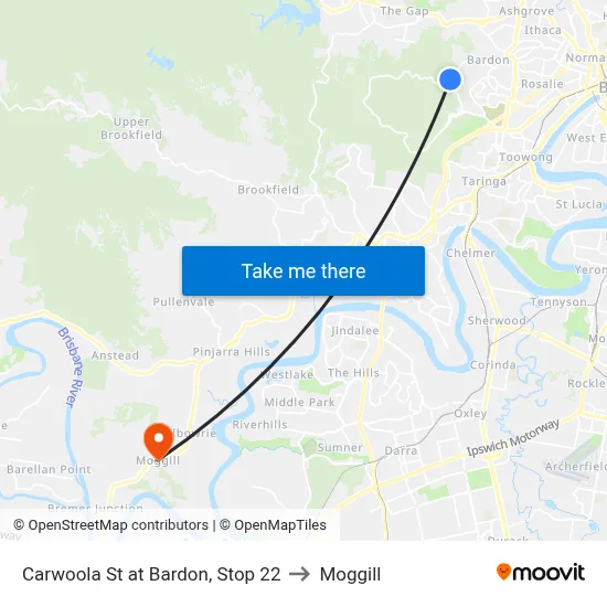 Carwoola St at Bardon, Stop 22 to Moggill map
