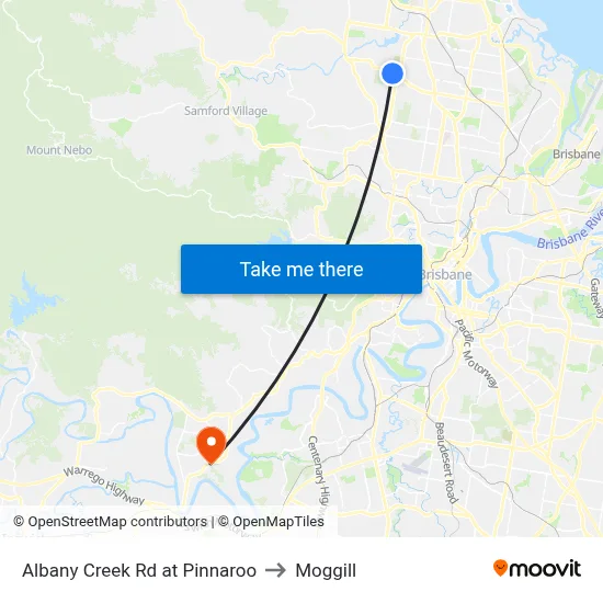 Albany Creek Rd at Pinnaroo to Moggill map