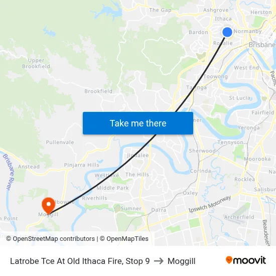 Latrobe Tce At Old Ithaca Fire, Stop 9 to Moggill map