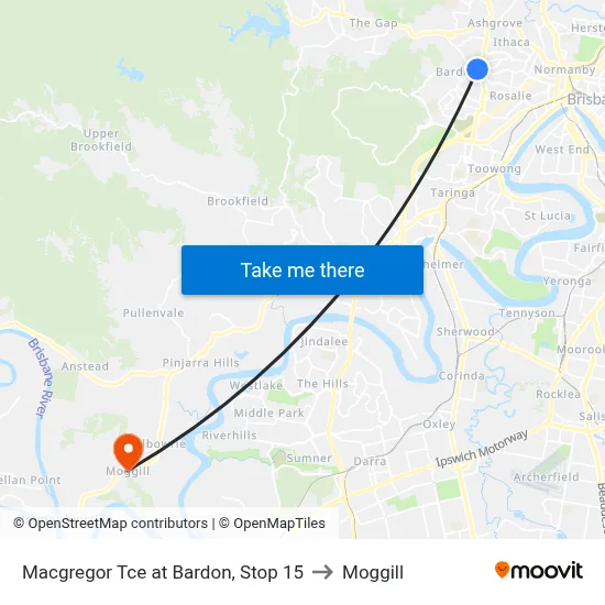 Macgregor Tce at Bardon, Stop 15 to Moggill map