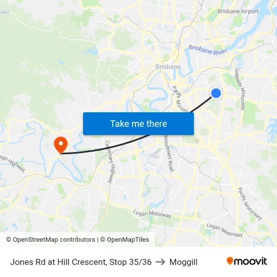 Jones Rd at Hill Crescent, Stop 35/36 to Moggill map