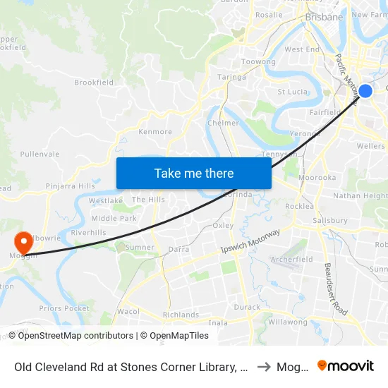 Old Cleveland Rd at Stones Corner Library, Stop 17 to Moggill map