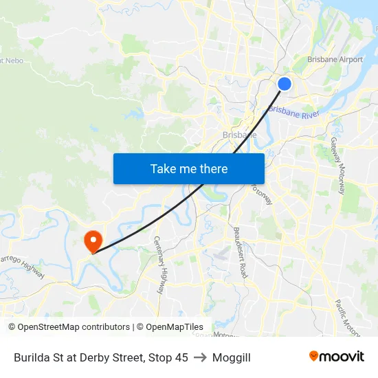 Burilda St at Derby Street, Stop 45 to Moggill map