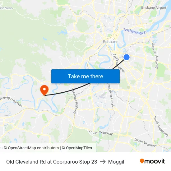 Old Cleveland Rd at Coorparoo Stop 23 to Moggill map