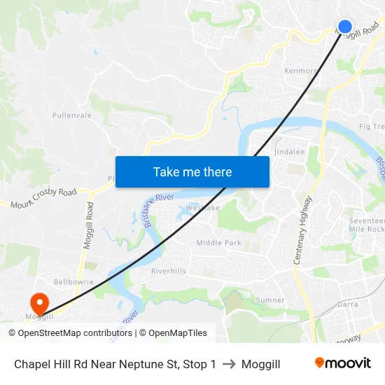 Chapel Hill Rd Near Neptune St, Stop 1 to Moggill map