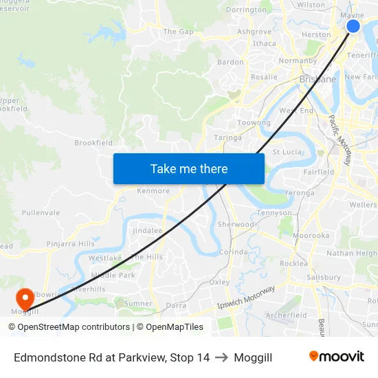 Edmondstone Rd at Parkview, Stop 14 to Moggill map