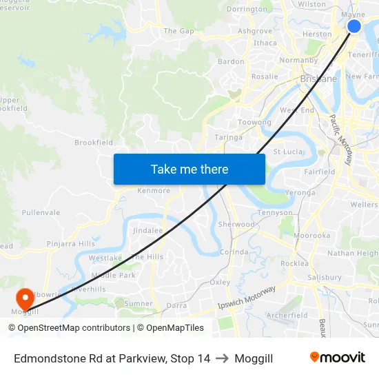 Edmondstone Rd at Parkview, Stop 14 to Moggill map