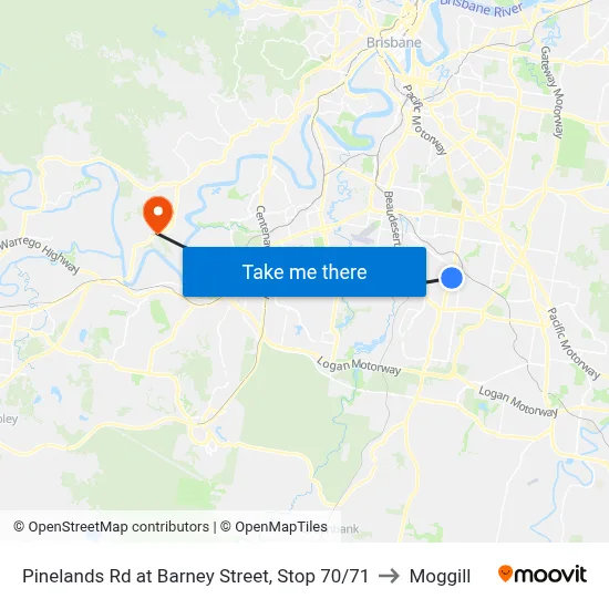 Pinelands Rd at Barney Street, Stop 70/71 to Moggill map