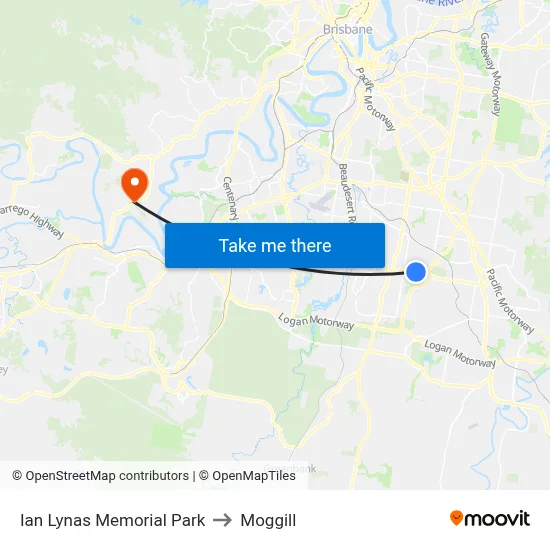 Ian Lynas Memorial Park to Moggill map