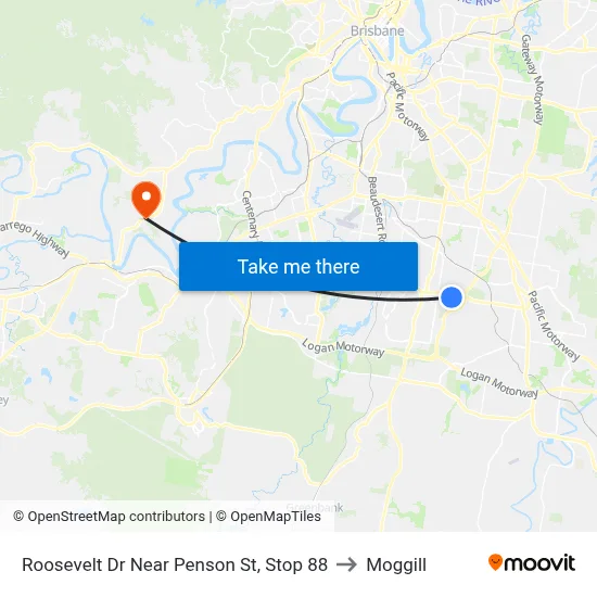 Roosevelt Dr Near Penson St, Stop 88 to Moggill map