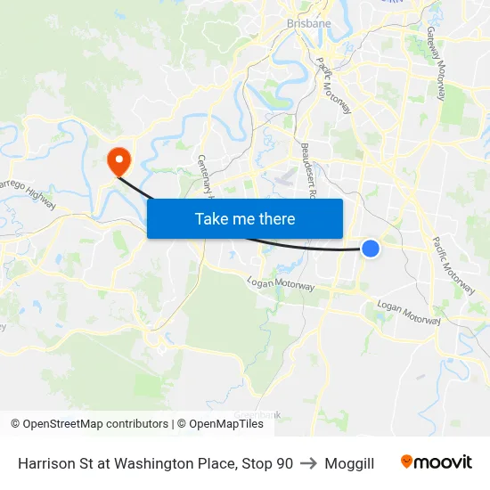 Harrison St at Washington Place, Stop 90 to Moggill map