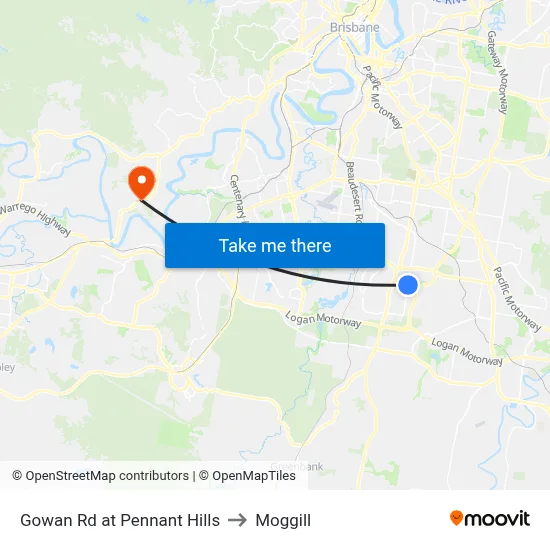 Gowan Rd at Pennant Hills to Moggill map