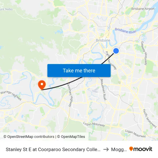 Stanley St E at Coorparoo Secondary College to Moggill map