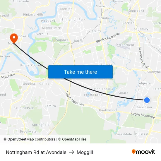 Nottingham Rd at Avondale to Moggill map