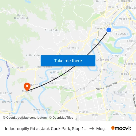Indooroopilly Rd at Jack Cook Park, Stop 18/19 to Moggill map