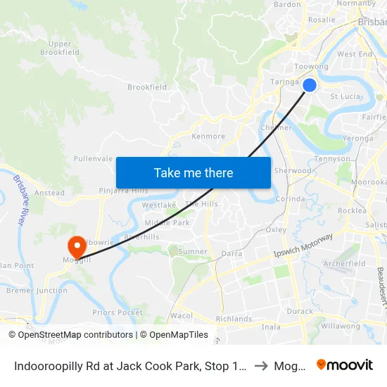 Indooroopilly Rd at Jack Cook Park, Stop 18/19 to Moggill map