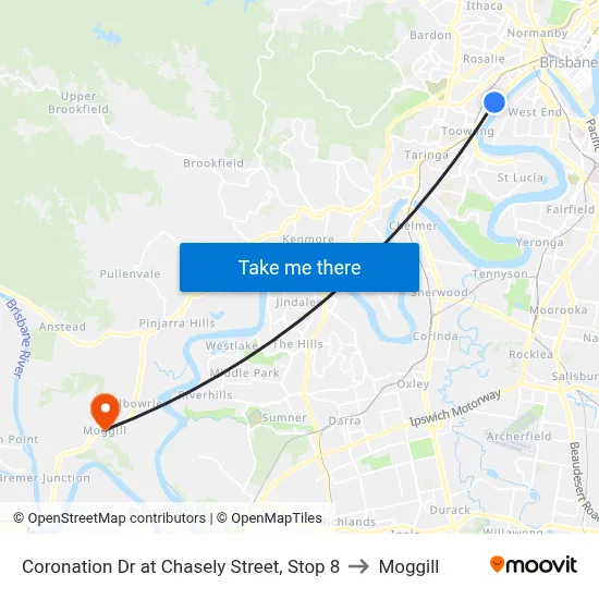 Coronation Dr at Chasely Street, Stop 8 to Moggill map