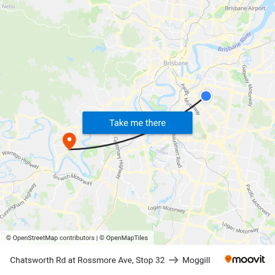 Chatsworth Rd at Rossmore Ave, Stop 32 to Moggill map