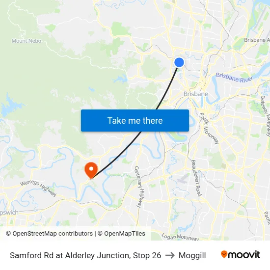 Samford Rd at Alderley Junction, Stop 26 to Moggill map