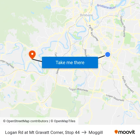 Logan Rd at Mt Gravatt Corner, Stop 44 to Moggill map