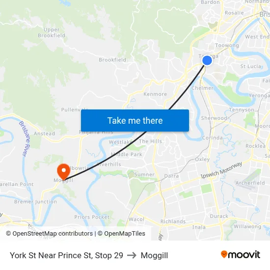 York St Near Prince St, Stop 29 to Moggill map