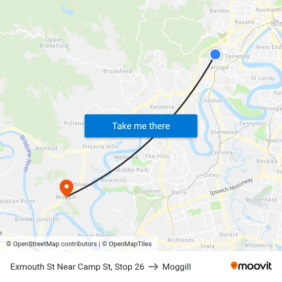 Exmouth St Near Camp St, Stop 26 to Moggill map