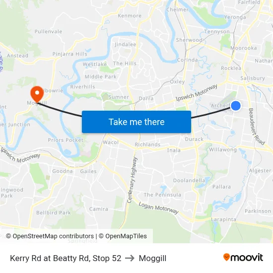Kerry Rd at Beatty Rd, Stop 52 to Moggill map