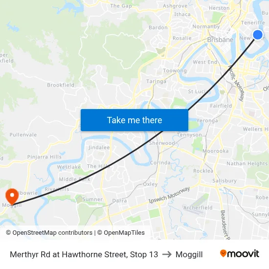 Merthyr Rd at Hawthorne Street, Stop 13 to Moggill map