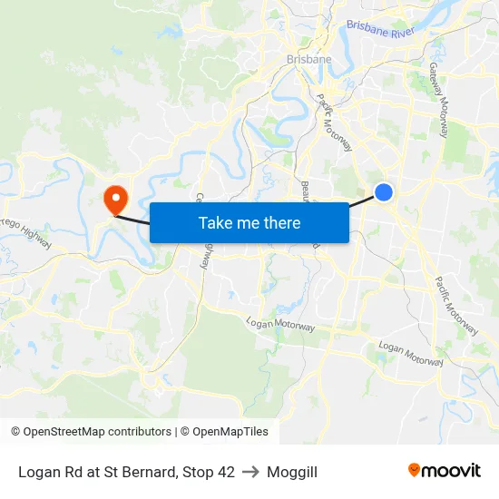 Logan Rd at St Bernard, Stop 42 to Moggill map