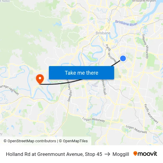 Holland Rd at Greenmount Avenue, Stop 45 to Moggill map
