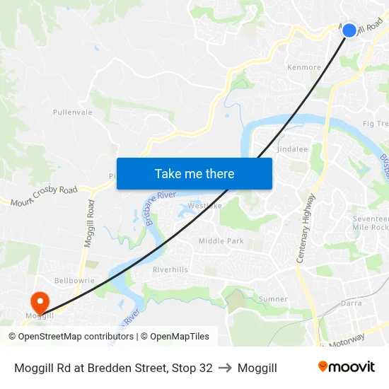 Moggill Rd at Bredden Street, Stop 32 to Moggill map