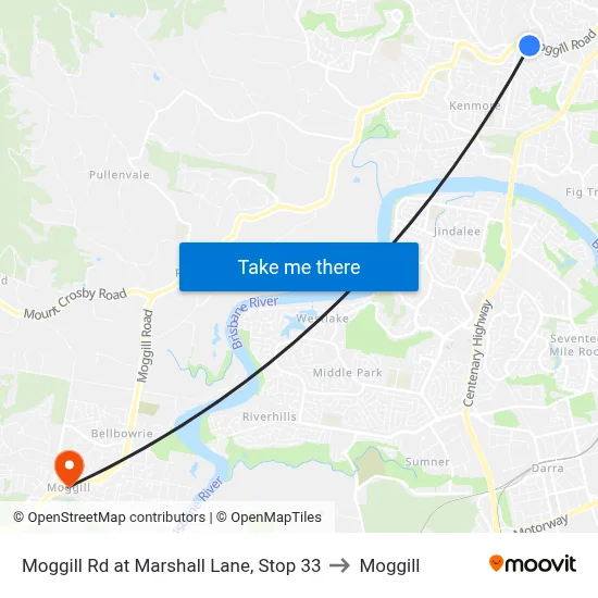 Moggill Rd at Marshall Lane, Stop 33 to Moggill map