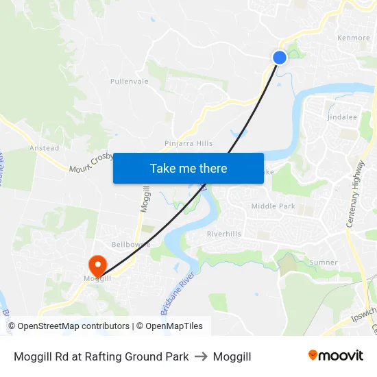 Moggill Rd at Rafting Ground Park to Moggill map