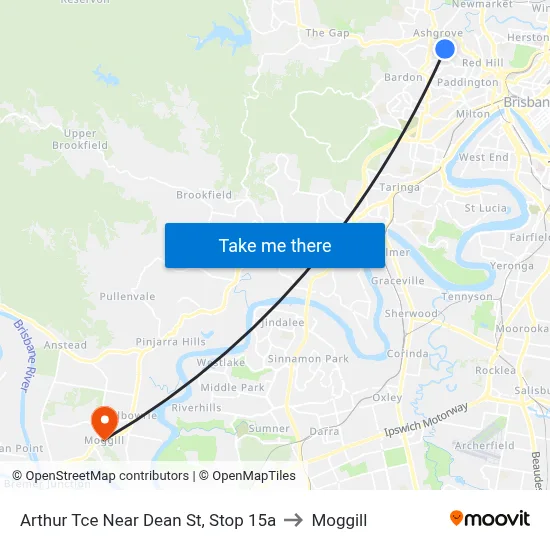 Arthur Tce Near Dean St, Stop 15a to Moggill map