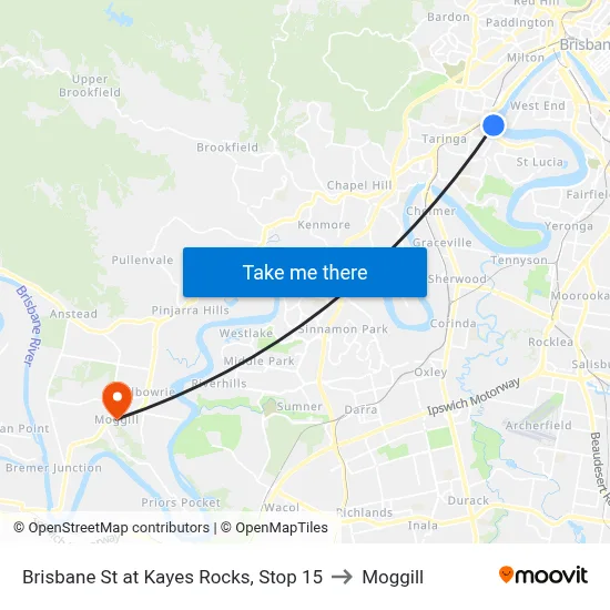 Brisbane St at Kayes Rocks, Stop 15 to Moggill map