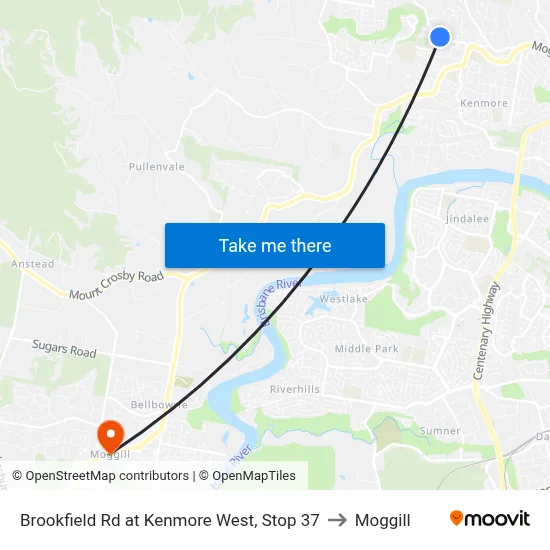 Brookfield Rd at Kenmore West, Stop 37 to Moggill map