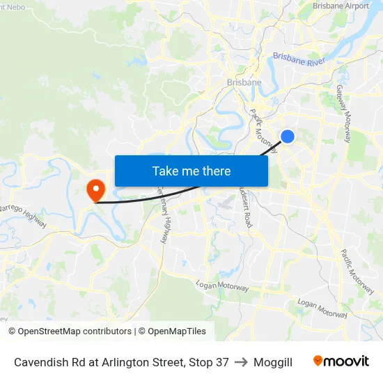 Cavendish Rd at Arlington Street, Stop 37 to Moggill map