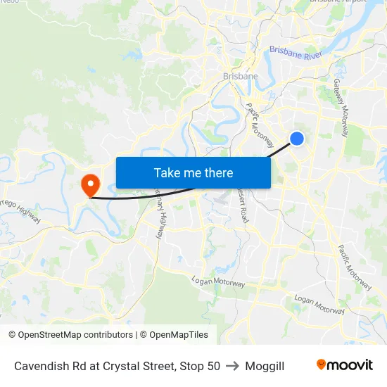 Cavendish Rd at Crystal Street, Stop 50 to Moggill map