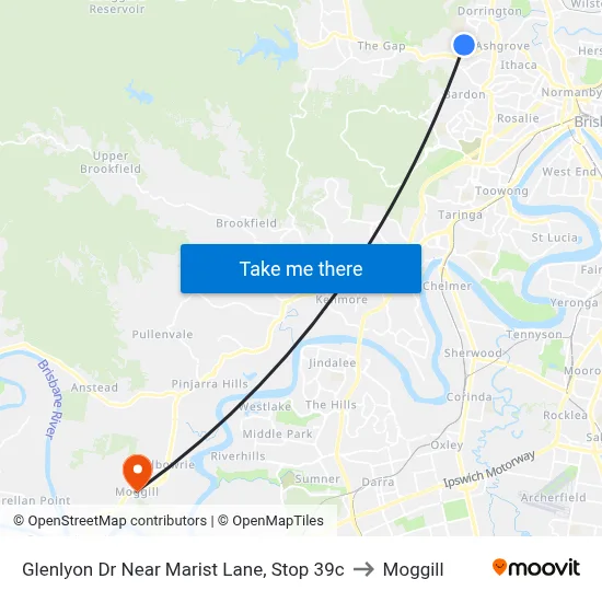 Glenlyon Dr Near Marist Lane, Stop 39c to Moggill map