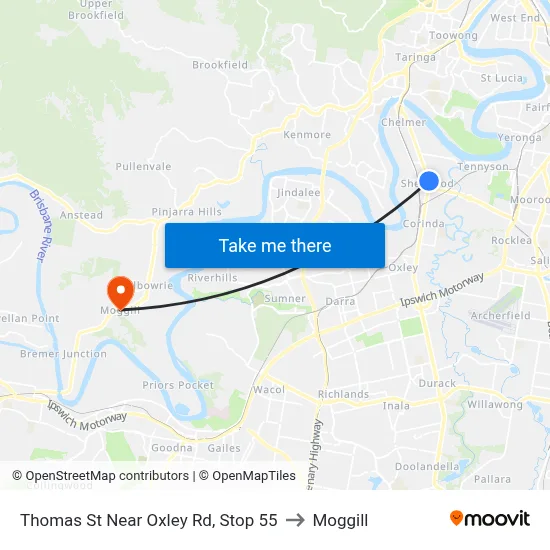 Thomas St Near Oxley Rd, Stop 55 to Moggill map