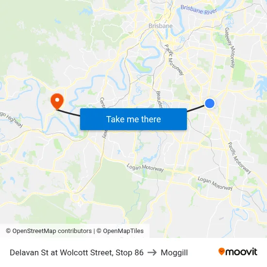 Delavan St at Wolcott Street, Stop 86 to Moggill map